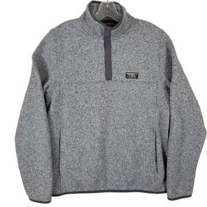 LL Bean Sweater Fleece Pullover Men Medium Gray Snap Neck 298050 Slightly Fitted